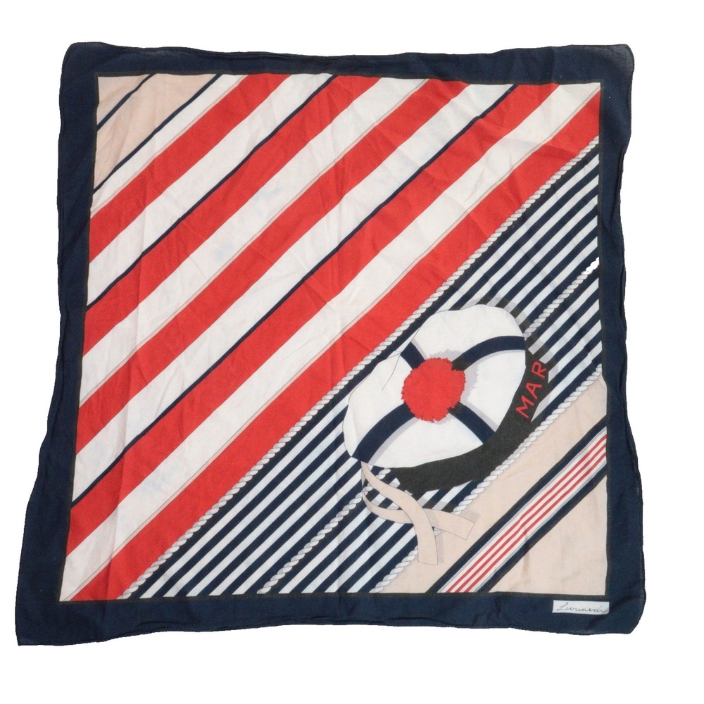 Leonardi‎ Scarf Nautical Stripe Sailor Hat Square Red White Blue Cotton Women OS
